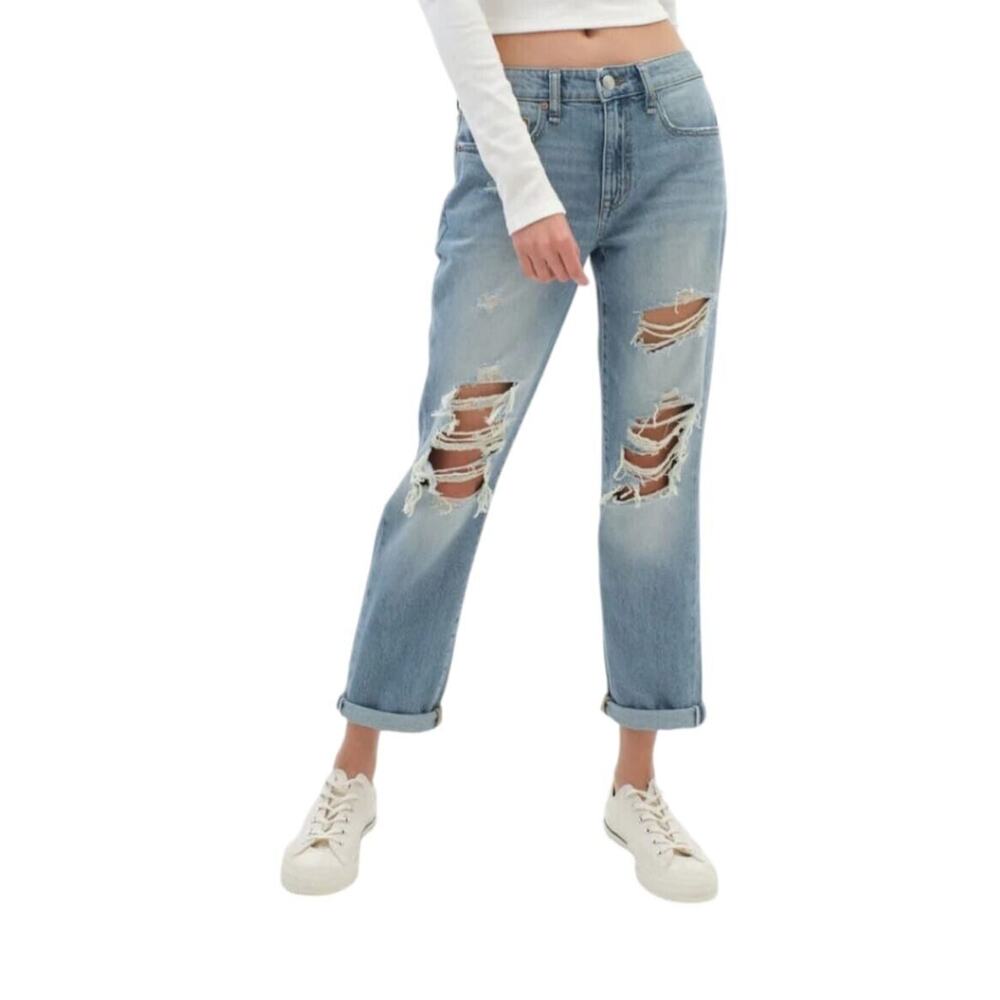 Aeropostale Jeans Women Blue Boyfriend Distressed Ripped Low Rise Denim Size 4